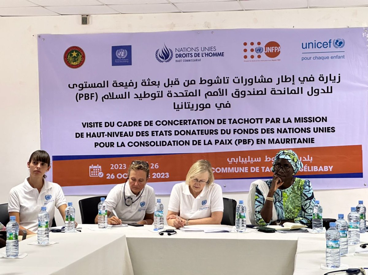 UNPeacebuilding's tweet photo. The @UNPeacebuilding Fund partner delegation meets with the communities in Sélibaby🇲🇷.
Together w/ @UNHumanRights @UNICEF @UNFPA  we are helping strengthen access to civil status, conflict prevention, and reduce land exploitation for women and youth. https://t.co/81Yp6Y4p0v