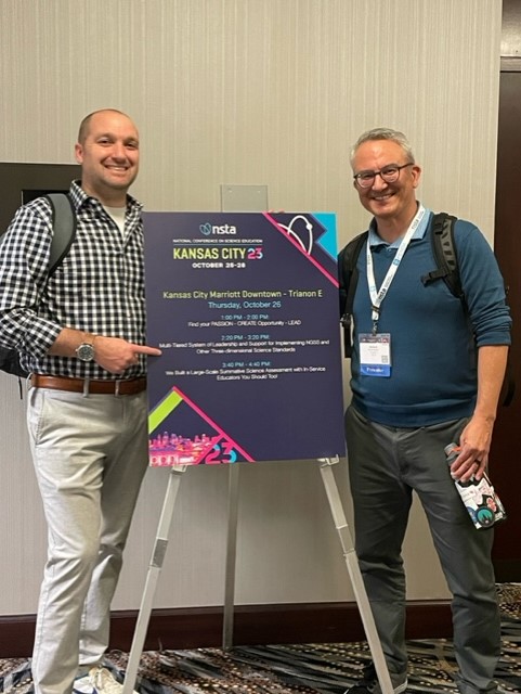 Celebrating our colleagues, Allen Park Public Schools' Dr. John Tafelski and our Science Consultant <a href="/richbacolor/">Richard Bacolor</a>, at the National Science Teaching Association Leadership Institute in Kansas City, sharing expertise on Multiple Tiers of Support for Implementing 3D Science Standards