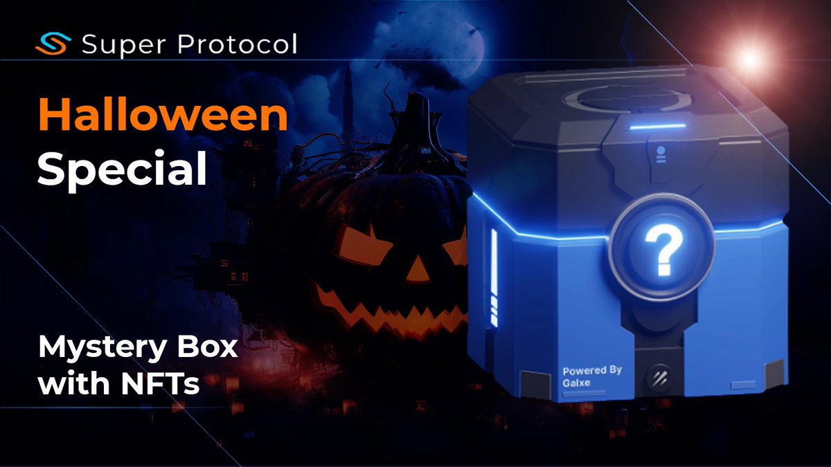 super__protocol's tweet photo. 🎃Hey, Supers! Prepare for a spooktacular Halloween journey with Super Protocol on @Galxe! 

🌟 Unveiling our Halloween Box: Filled with exclusive NFTs dedicated to the upcoming launch of the Phase 4 Testnet and Halloween! 

🔹 Galxe campaign: https://t.co/y2E5d13Mnz 

To claim yours, complete these spooky tasks:

✅ Subscribe to our Twitter & join Discord.
✅ Like our tweet, then share it.
✅ Fill out a Testnet application.

🕶️ Once your NFT is secured, you can visit OpenSea and list your NFT. MAX price for Phantom Protocol Patron, Spooky Specter Stash, Wicked Wallet Warden, or Haunted HODLer's Haven NFTs - 20 MATIC.

👻 But wait, there's a cryptic twist:
You might uncover a rare Boo-tiful Bounty Hunter NFT. List it on OpenSea not higher than 100 MATIC, and we promise to buy it out!

📅 List your NFTs by November 5th! Our team will purchase 5 common NFTs & an unknown number of rare ones from OpenSea. Could you be one of the lucky spirits?

Let the festivities begin! 
Wagmi 🎃

#ConfidentialComputing