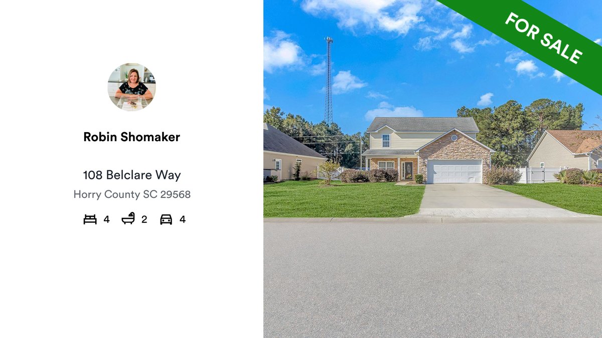 RobinSellsBeach's tweet photo. 🛌 4 🛀 2 🚘 4
📍 108 Belclare Way, Horry County, SC, 29568

My latest listing on RateMyAgent.
 117529
https://t.co/AEMoNTqOZK

...
#ratemyagent #realestate #aWise_Realtors_4 bed | 2 bath | 4 carLLC https://t.co/mlqX2OsNco