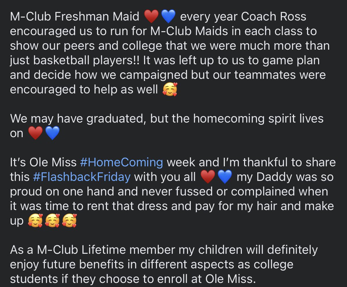 We may have graduated but the homecoming spirit lives on… ♥️💙

#LadyRebels #OleMiss #MClub #LifetimeMember #HottyToddy #WAOM #AreYouReady #HYDR #WomensBasketball #FreshmanMaid #GodsCountry