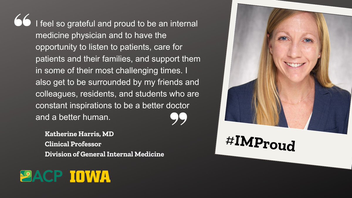 IntMedatIowa's tweet photo. Happy #InternalMedicineDay! #IMProud because of physicians like Dr. Katherine Harris. Was there a teacher that convinced you to be an #IMPhysician?
#InternalMedicineDay #IMDay @ACPIMPhysicians @uihealthcare @IowaMed https://t.co/gmOW0SnGej