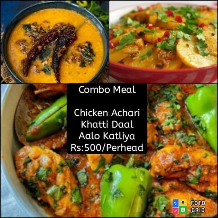 KitchenRahbars's tweet photo. Combo Meal for tomorrow Get Chicken Achari, Khatti Daal and Aalo Katliya Sabzi Rs:500/Perhead, or you can order Chicken Achari Rs:1800/kg, Daal and Sabzi Rs:450/half kg each, Delivery charges depends on your location Book your order Now only at #RahbarsKitchen. #karachi #homemade https://t.co/733C4FsNbz