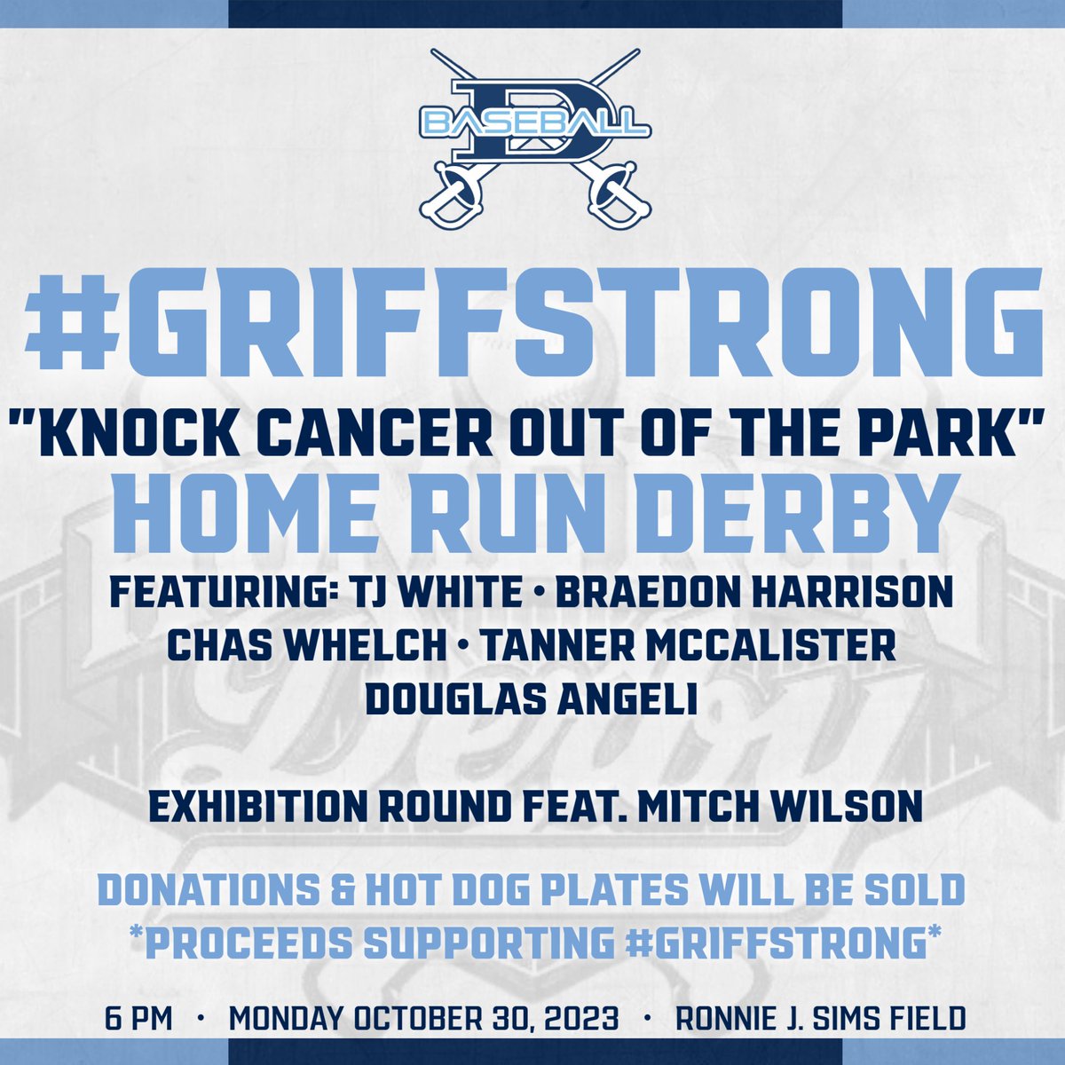 DormanBaseball's tweet photo. We are only a few days away from our #GriffStrong Home Run Derby!

@dormanathletics https://t.co/Dba3I9SyES