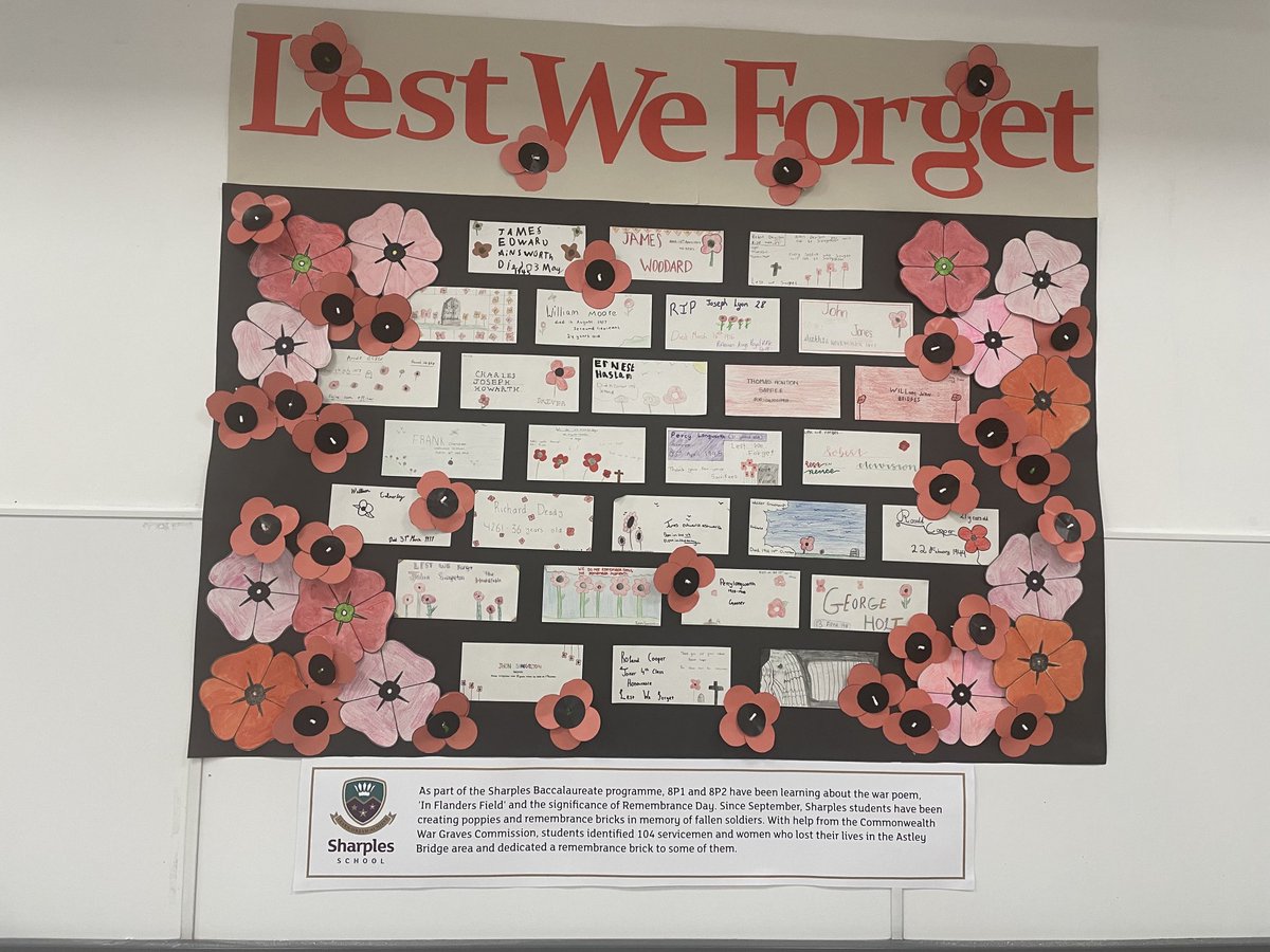 AsdaBolton's tweet image. @asdabolton #displaying #art work from ⁦@Sharples_Art⁩  year 8 @Sharples Secondary School #lest we forget #sharples baccalaureate #war #poem #remembrance day #remembrance #bricks #memory #fallen #soldiers 104 #service #men#women #astley bridge !
