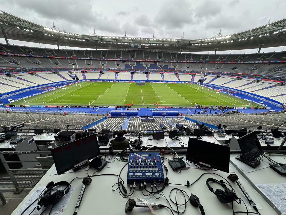 OutofBroadcast's tweet photo. #wearewhispertv #S4C setting up for the Bronze Final of the #RWC2023 studio position and commentary position https://t.co/PgTKxjKD8r