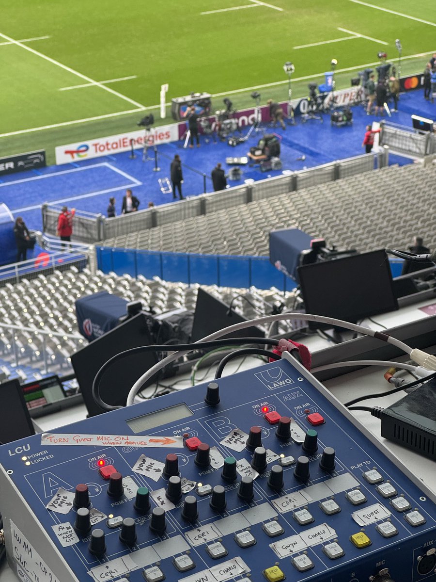 OutofBroadcast's tweet photo. #wearewhispertv #S4C setting up for the Bronze Final of the #RWC2023 studio position and commentary position https://t.co/PgTKxjKD8r