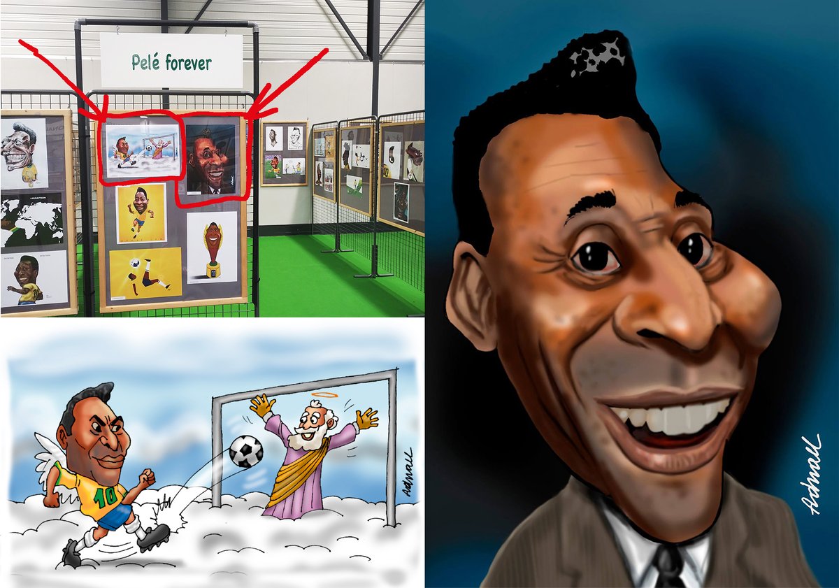 adnaeldaaz's tweet photo. Minhas 2 obras na exposição "Pelé Forever", em Saint Just - FRANÇA ,  2023. Quem puder, me segue, curte, compartilha. #charge #cartoon #cartunista #adnael #adnaelcharges #doacaodeorgaos #pele #PeleForeverFranca #caricatura #cartum https://t.co/Fr5vfh6XkK