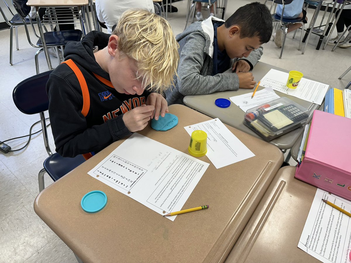Analyzing the origins of writing by making our own cuneiform clay tablets! #mahwahconnects <a href="/RamapoRidgeMS/">Ramapo Ridge MS</a> <a href="/mahwahschools/">Mahwah Public Schools</a>