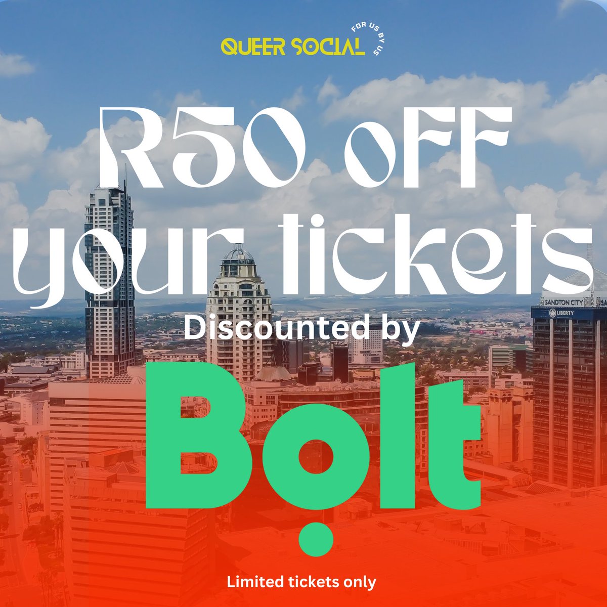 Guys BOLT is discounting tickets by R50 go buy now. 😀😀 They are limited 

<a href="/QueerSocialSA/">28 OCTOBER SANDTON MARACANA</a> 

Tickets qkt.io/VLsBzf