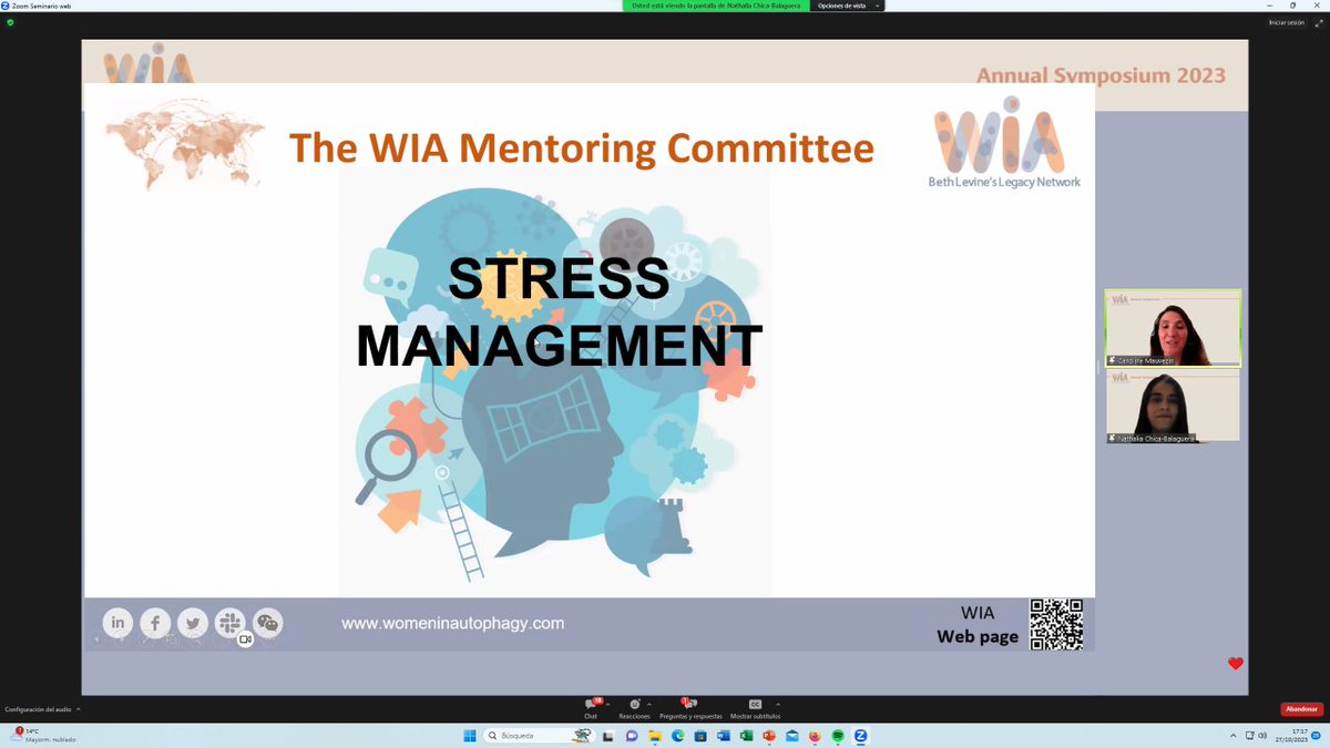 Saska Ivanova from @AntonioZorzano lab, @SalwaSebti @natichib @AVM_fly and @CarolineMvz as a moderators #WIA2023meeting