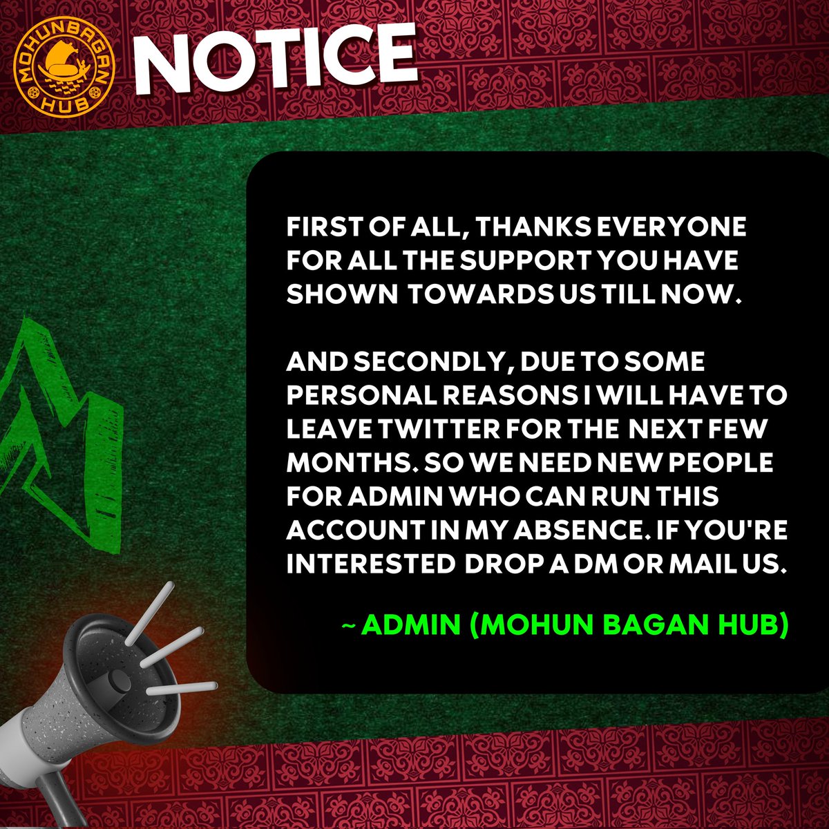 MohunBaganHub's tweet photo. Hope you guys understand the situation and help us ❤

Contact us 👇
Email : contactmbft@gmail.com https://t.co/ze0EJHQLik