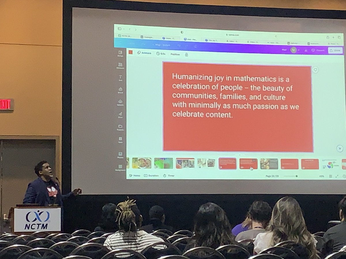 Humanizing joy in math is a celebration of people - the beauty of communities, families and culture w/ minimally as much passion as we celebrate content. ⁦@loumatthewslive⁩ reminds us to center on JOY as sites of math exploration. #nctmdc23