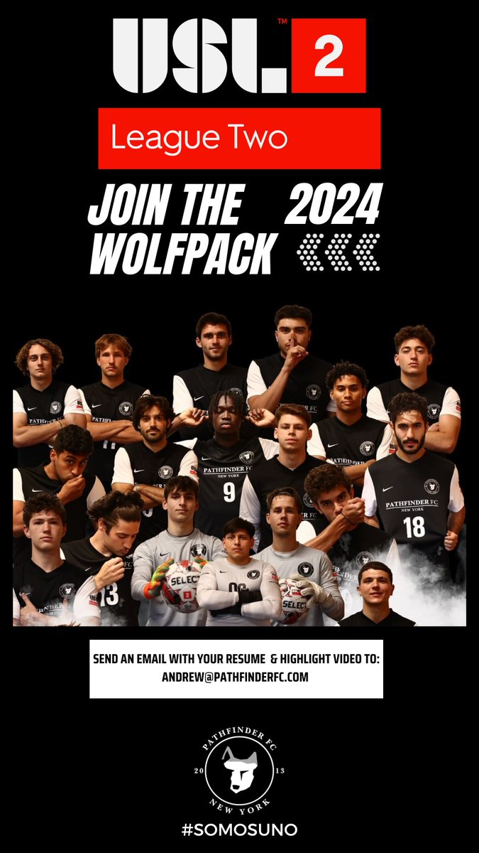𝐉𝐎𝐈𝐍 𝐎𝐔𝐑 𝐔𝐒𝐋𝟐 𝐖𝐎𝐋𝐅𝐏𝐀𝐂𝐊 🐺🐺

For more info, send an email with your resume and highlight video to:
andrew@pathfinderfc.com 

What are you waiting for? Come and Join Us 📢📢

#SomosUno #USL2 #PathfinderFC #soccer #JoinUs