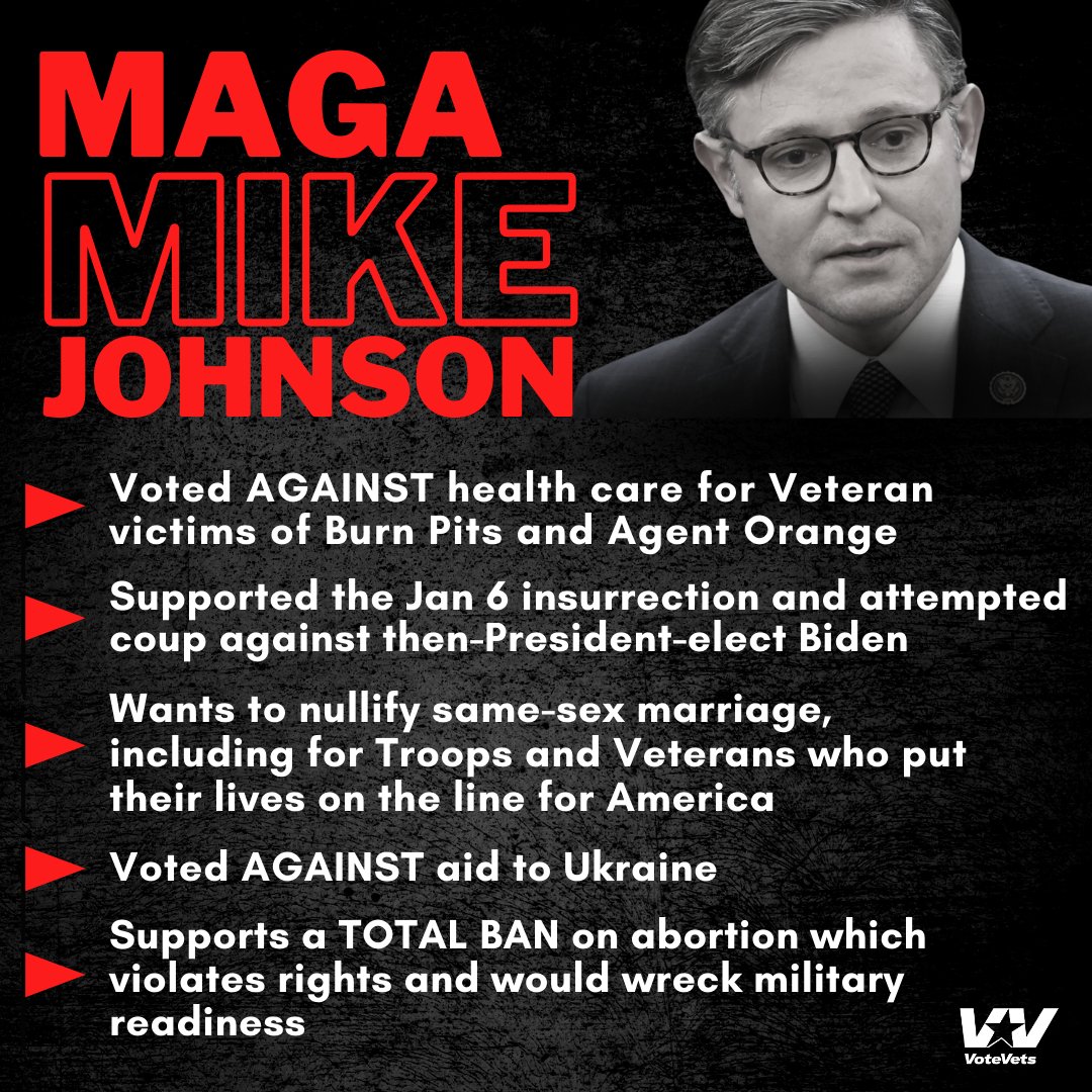 votevets's tweet photo. 🚨@SpeakerJohnson: Anti-Troop, Anti-Veteran, Anti-America https://t.co/dmen7oGeVG