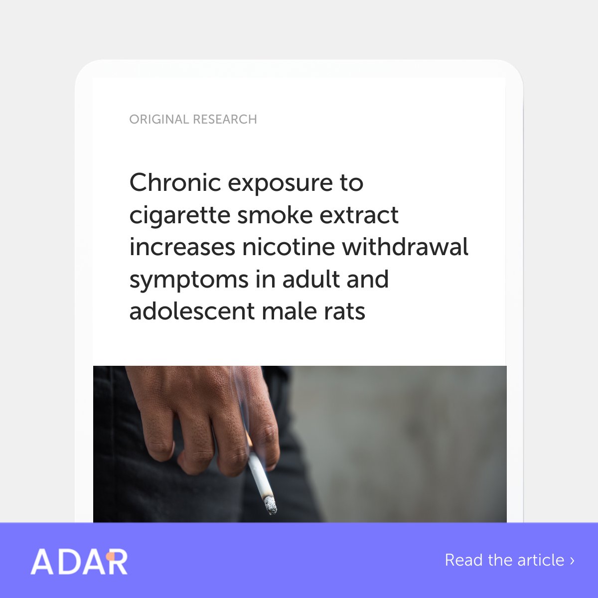 Article spotlight! 💡 New research on the effects of cigarette smoke suggests that it's not just nicotine that contributes to tobacco dependence. Find out more in the article published by @INRCmeeting and IDARS' journal ADAR here 👉fro.ntiers.in/nictotine