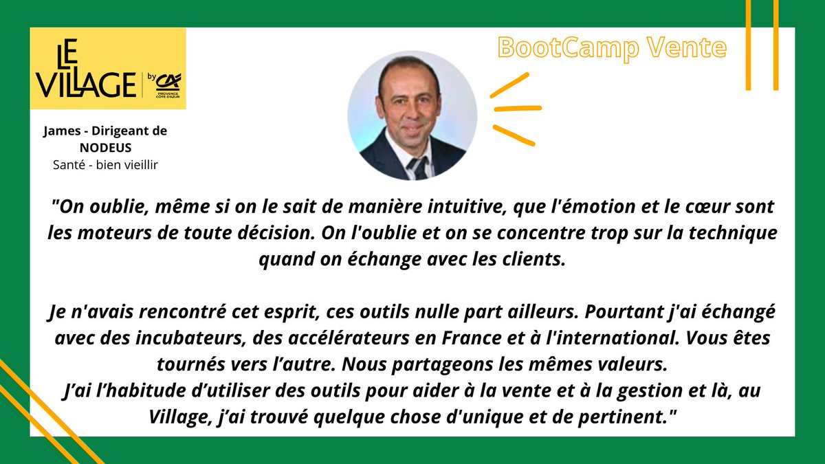 Les bootcamps vente du Village, des demi-journées pour comprendre la mécanique décisionnaire de vos #prospects et #investisseurs ✨ ✔ Ils sont ouverts aux startups ainsi qu'aux plus grosses entreprises du territoire ! Vous souhaitez y participer ? Contactez-nous en MP!