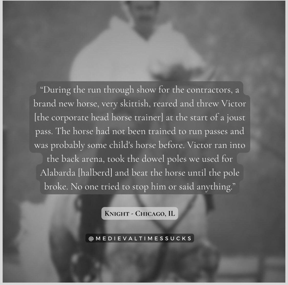 Most employees are taught from the ground up about horse care and training.  They are reminded of this when they speak up against management.  There are more stories like this on MedievalTimesSucks.com #1u #Union #UnionStrong #SOLIDARITY