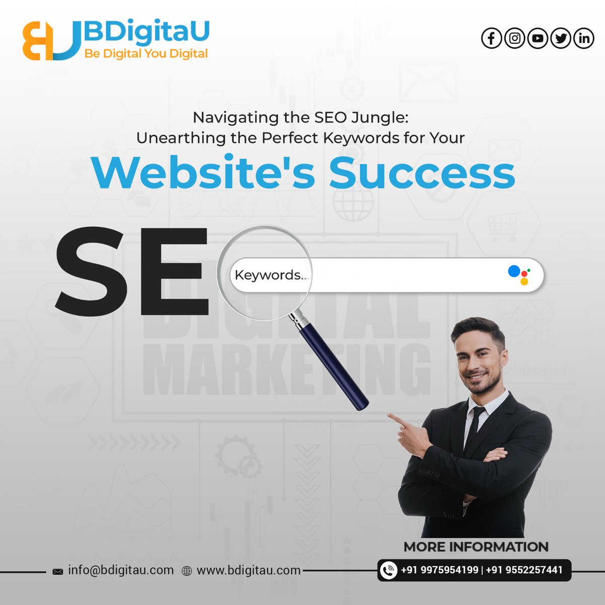 bdigitau's tweet photo. "Navigating the SEO Jungle: Unearthing the Perfect Keywords for Your Website's Success 🌿🔍

☎ : 919552257441 | 917972648685
.
.
.
#bdigitau #KeywordQuest #socialmediamarketing #marketingdigital #googleadwords #socialmedia #ppc #digitalmarketingagency #onlinemarketing #website https://t.co/IkHy2DJCOz