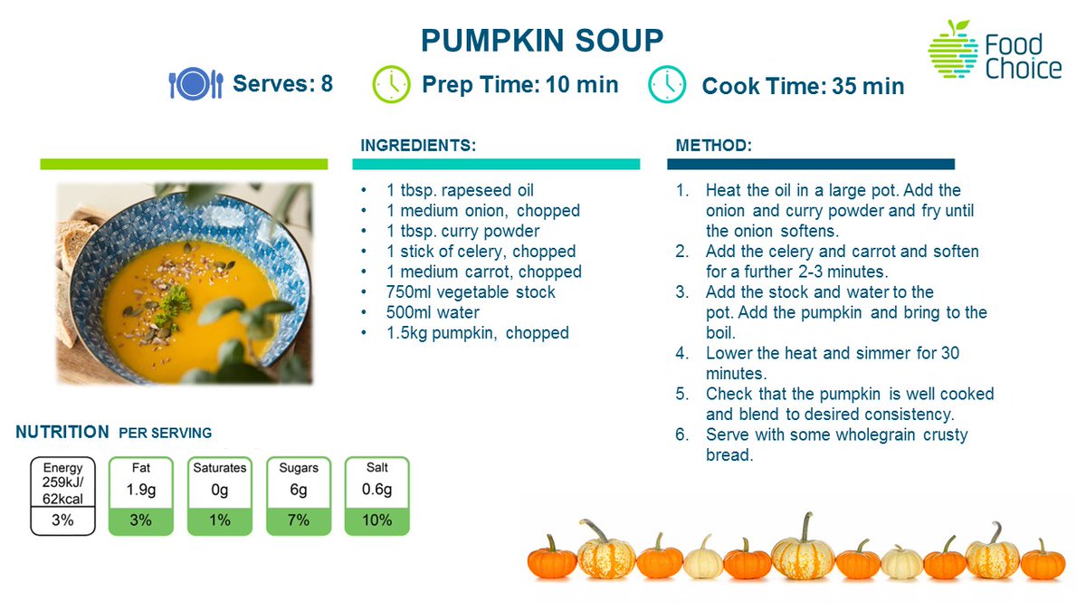 🍴Why not try our pumpkin soup when carving your pumpkin this weekend! This delicious and easy-to-prepare soup is a great lunch option. Pumpkins have plenty to offer us nutritionally with fibre, beta-carotene, potassium, vitamin C, vitamin E, iron and folate! #lunchrecipe