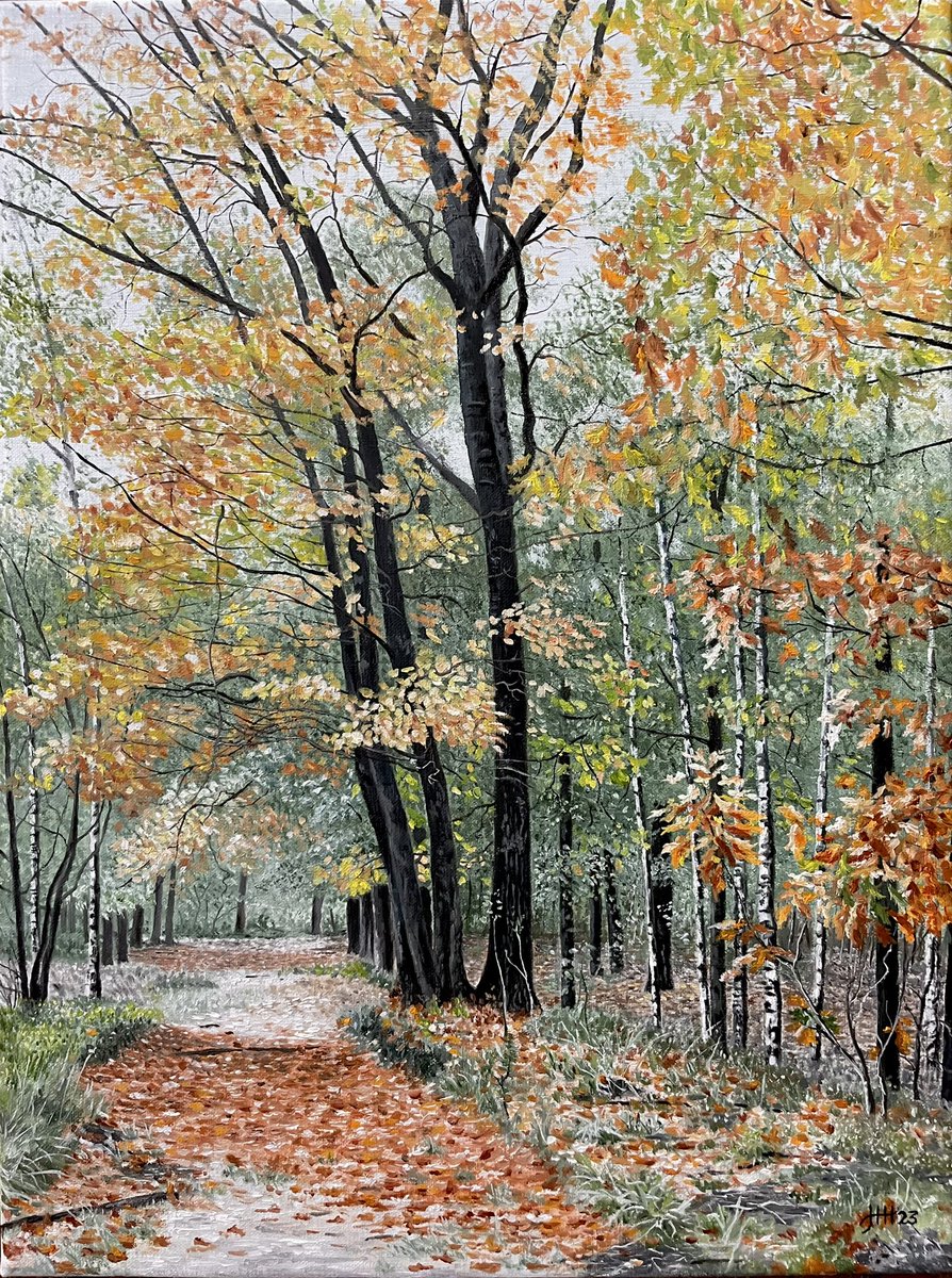 This is my painting “A walk in the woods” 🎨 #Autumn #trees #leaves #oilpainting #art #artistsonx