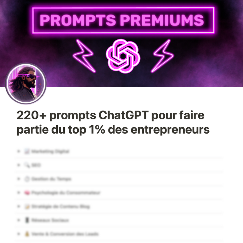 L'heure est enfin venue !

Je te dévoile ma base de 220+ prompts ChatGPT pour booster ton business. 💸

Valeur de 27€, gratuit les prochaines 24 heures. 🔥 

Pour l'obtenir, c'est simple ⬇️

- Follow-moi (pour te DM)
- RT 
- Commente « 220 » 

Ne rate pas ta chance ! 🕒