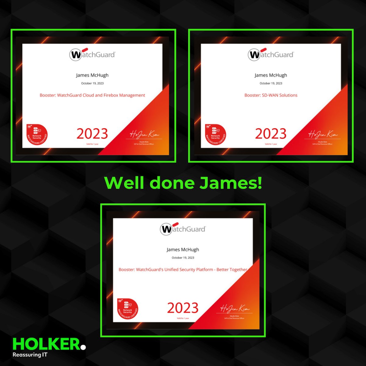 James McHugh has recently achieved the <a href="/WatchGuardUK/">WatchGuard UK</a> #Network #Security Sales Certification.

This includes:
🟢 Cloud &amp; Firebox Management Certification
🟢 Unified Security Certification
🟢 SD-Wan Solutions Certification

Well done James!