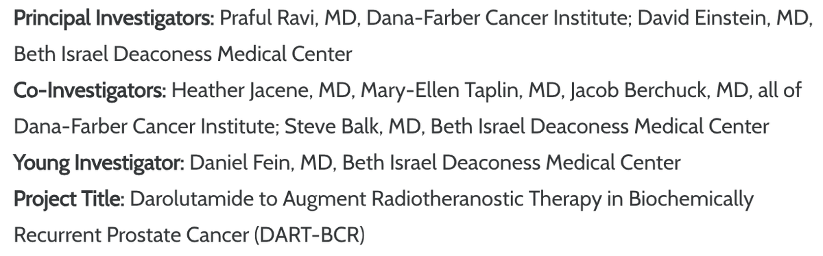 DanaFarber_GU's tweet photo. Congratulations to @PrafulRavi1, @davidjeinstein, and  co-investigators on their just-announced 2023 Bayer-PCF Darolutamide Challenge Award! @PCFnews 👇 https://t.co/haALSkiQ1D