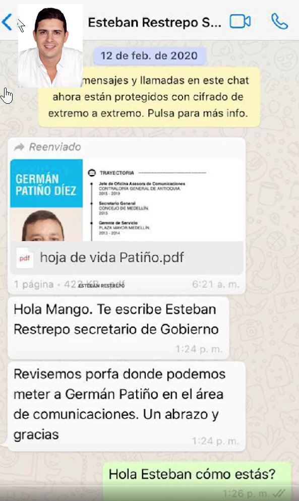 <a href="/elcolombiano/">El Colombiano</a> Corrupción por todos lados en la alcaldía de Medellín y asi dicen que no robaron nada!
<a href="/EstebanRestre/">Esteban Restrepo</a> exSecretario de Gobierno
<a href="/QuinteroCalle/">Daniel Quintero 🇨🇴</a> exAlcalde de Medellín
<a href="/DiamaOv/">Diana Osorio</a> Esposa
<a href="/CamiVillamizar/">María Camila Villamizar Assaf</a> exSecretaria privada