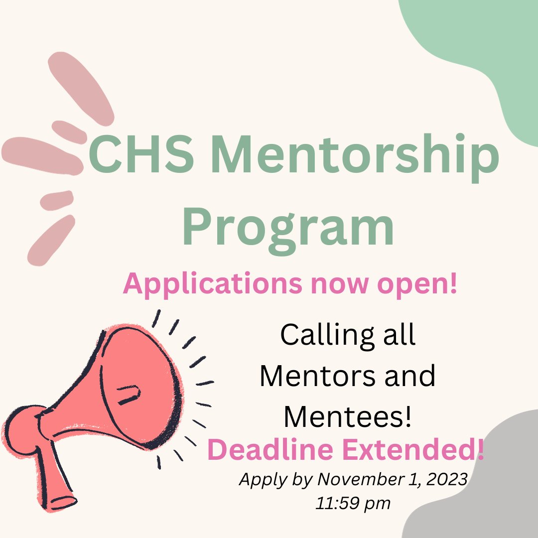 Good news, CHS students! The Mentorship Program application deadline has been extended to November 1st (11:59 PM MST). Apply now with links in our bio to be part of this amazing initiative. Don't miss out on this opportunity for personal and professional growth!