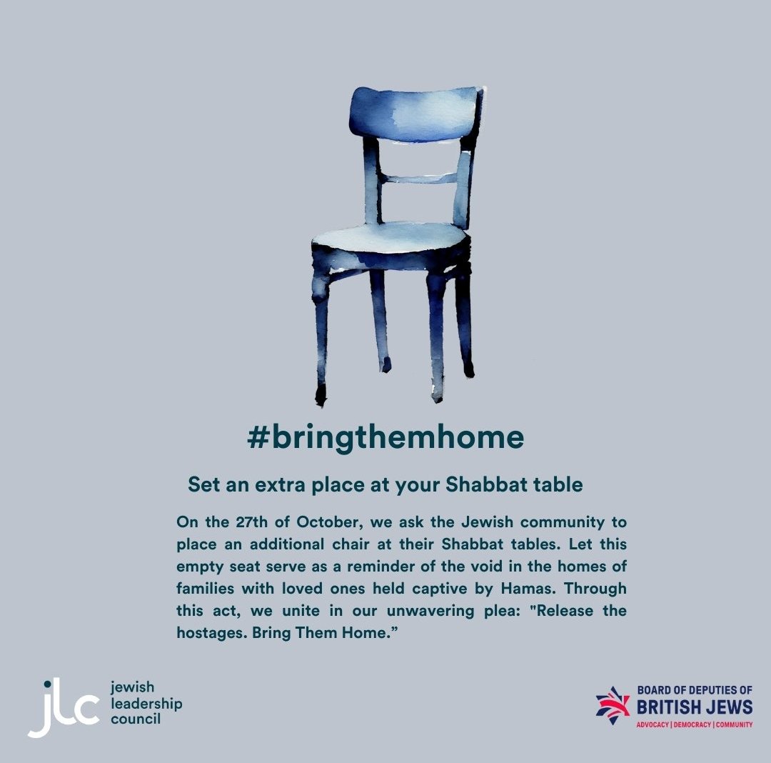 Another Shabbat with empty chairs around the table in Israel. I will be laying an empty space at my Shabbat table tonight, to remember those who died on October 7th, and for the hostages still held by the Hamas terrorists. #IStandWithIsrael #BringThemHome
