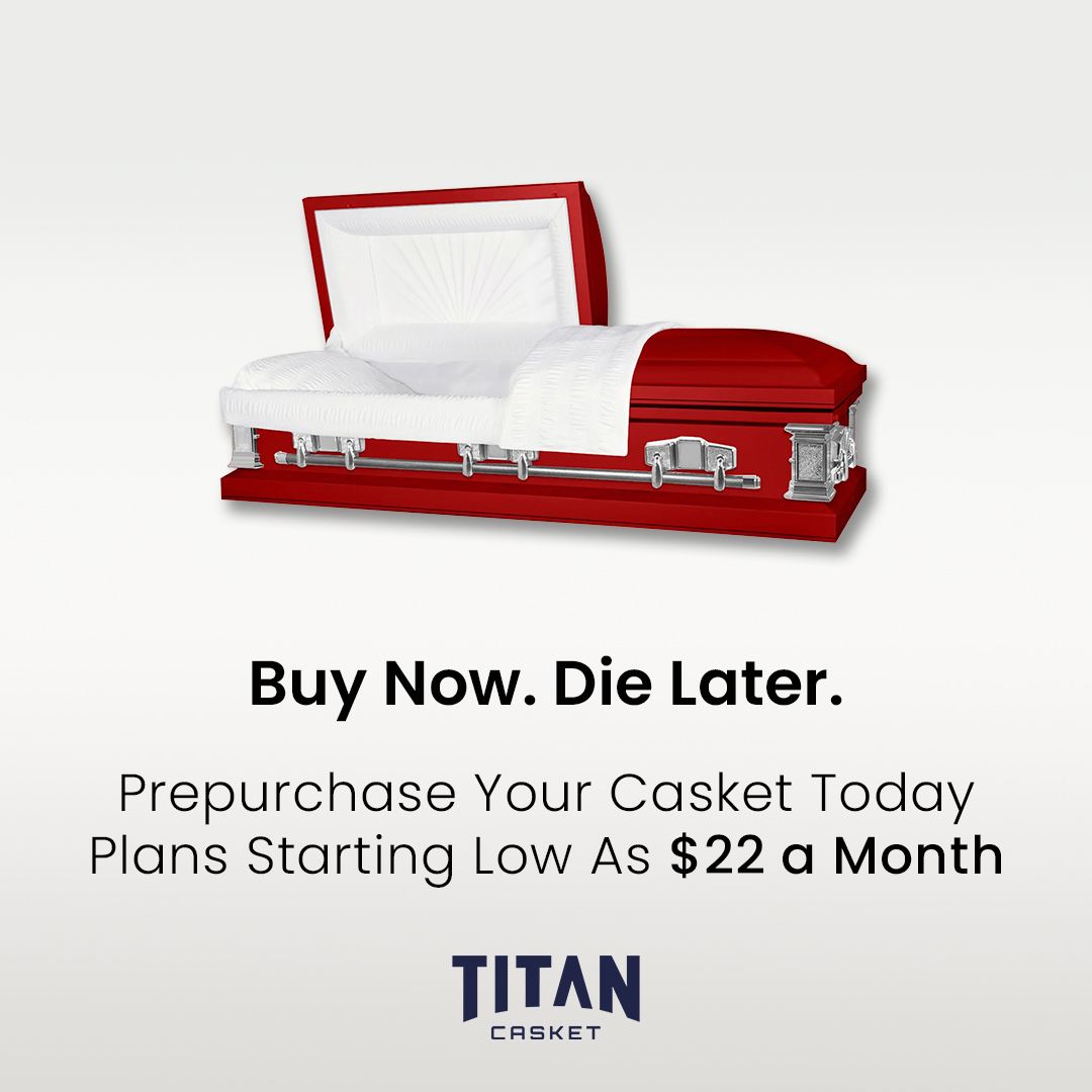 TitanCasket's tweet photo. Visit https://t.co/FTvgGe58R6, and in under 5 minutes you can lock in today's price, pay at once or in installments (0% APR), and remove this financial burden from your loved ones. The funds are trusted and fully protected, and we'll only ship when needed. #preplan #funeral https://t.co/0z7KvIJWCp