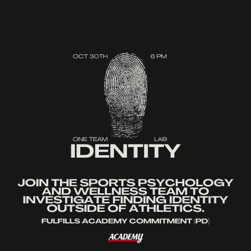 Join the Sport Psychology and Wellness team along with the Academy for an Identity Workshop! Dive into investigation to learn your identity beyond athletics! #gobearcats