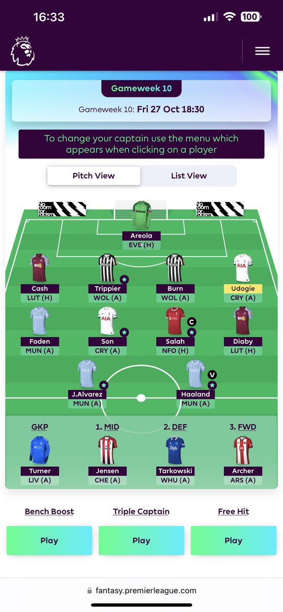 pjstevens72's tweet photo. @thefplbois Thinking of Foden to Mitoma  and Alvarez to Watkins as 2fts . With Watkins captain, what do you think? https://t.co/YbEqFpTXrA