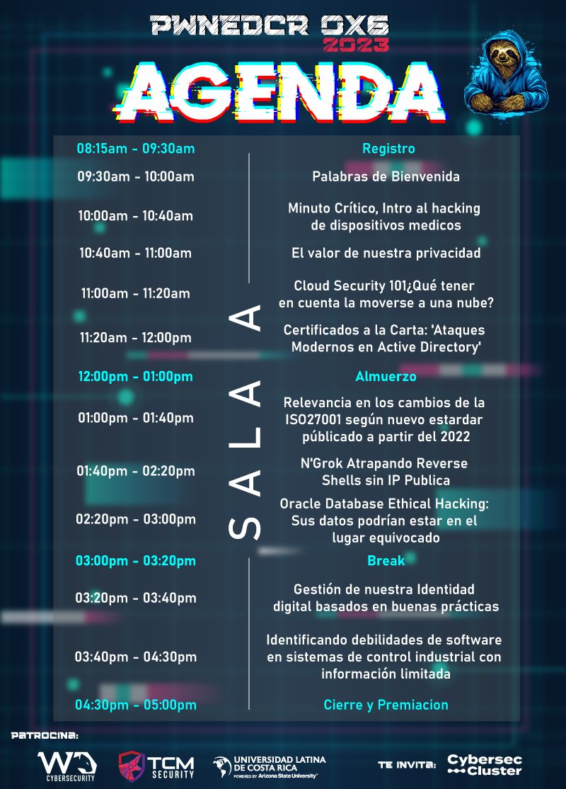 Nos vemos el 04 de noviembre en la #Ulatina en el evento #PWNEDCR 0X6 2023. !!!
<a href="/pwnedcr/">dc506</a> <a href="/OracleLatam/">Oracle Latinoamérica</a> <a href="/oracleace/">Oracle ACE Program</a>