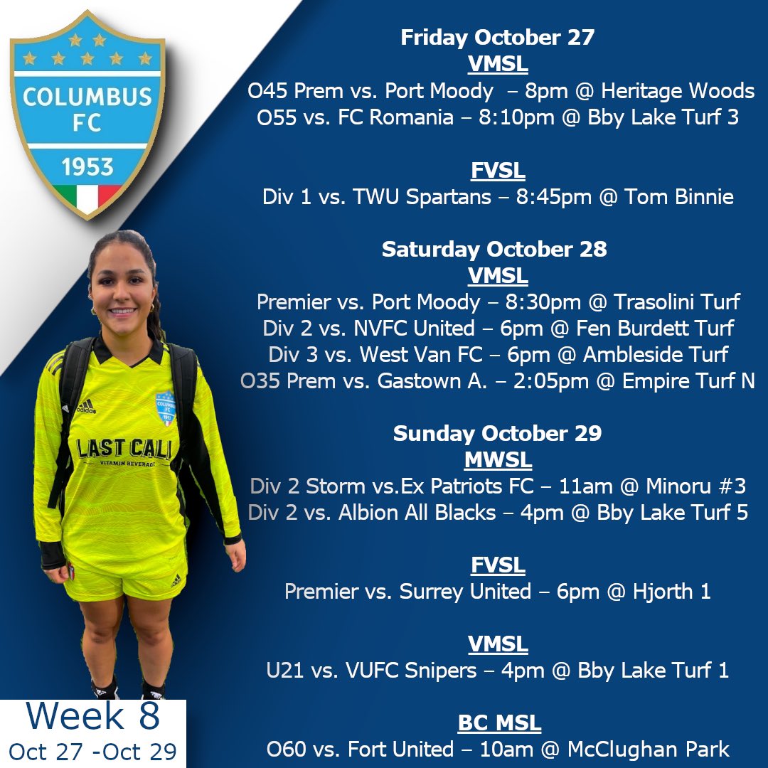 Columbus FC on X: It's going to be a spooktacular weekend of soccer! Catch  12 Columbus FC teams in week 8 action this weekend! See you at the pitch!  🎃👻💀 #ColumbusFC #ColumbusFCVancouver #