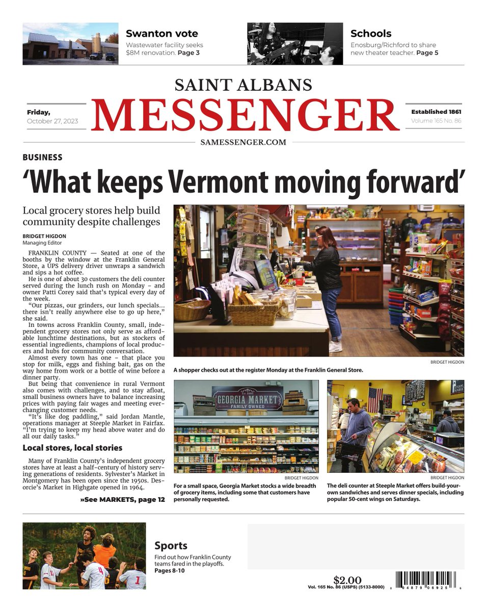 Bridget Higdon (@bridget_higdon) on Twitter photo Today's <a href="/samessenger/">Saint Albans Messenger</a>: How Franklin County's independent grocery stores build community despite challenges, and Swanton voters to weigh in on $8M wastewater renovation. #vt samessenger.com/eedition Today's <a href="/samessenger/">Saint Albans Messenger</a>: How Franklin County's independent grocery stores build community despite challenges, and Swanton voters to weigh in on $8M wastewater renovation. #vt samessenger.com/eedition