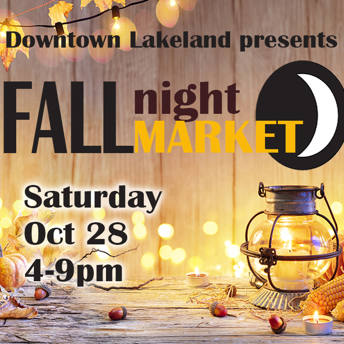 We have so many events happening in Downtown Lakeland on Saturday, October 28: Fall Night Market, Downtown Farmers Curb Market, Halloween parties at Frescos, Swan Brewing, and Unfiltered Lakeland, storytime at Mitchell's Coffee House, and more. ow.ly/bvzw50Q1zJo