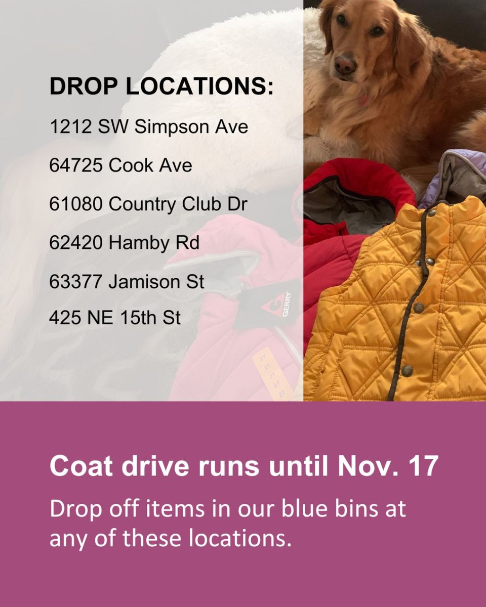 BendFireRescue's tweet image. The season of giving is here!  Our Coat Drive runs from Oct 27- Nov 17. Help us make a difference by donating new coats, gloves, &amp;amp; hats to keep those in need warm this winter. If you have slightly used coats, please ensure they are freshly washed. #inbend #bendoregon