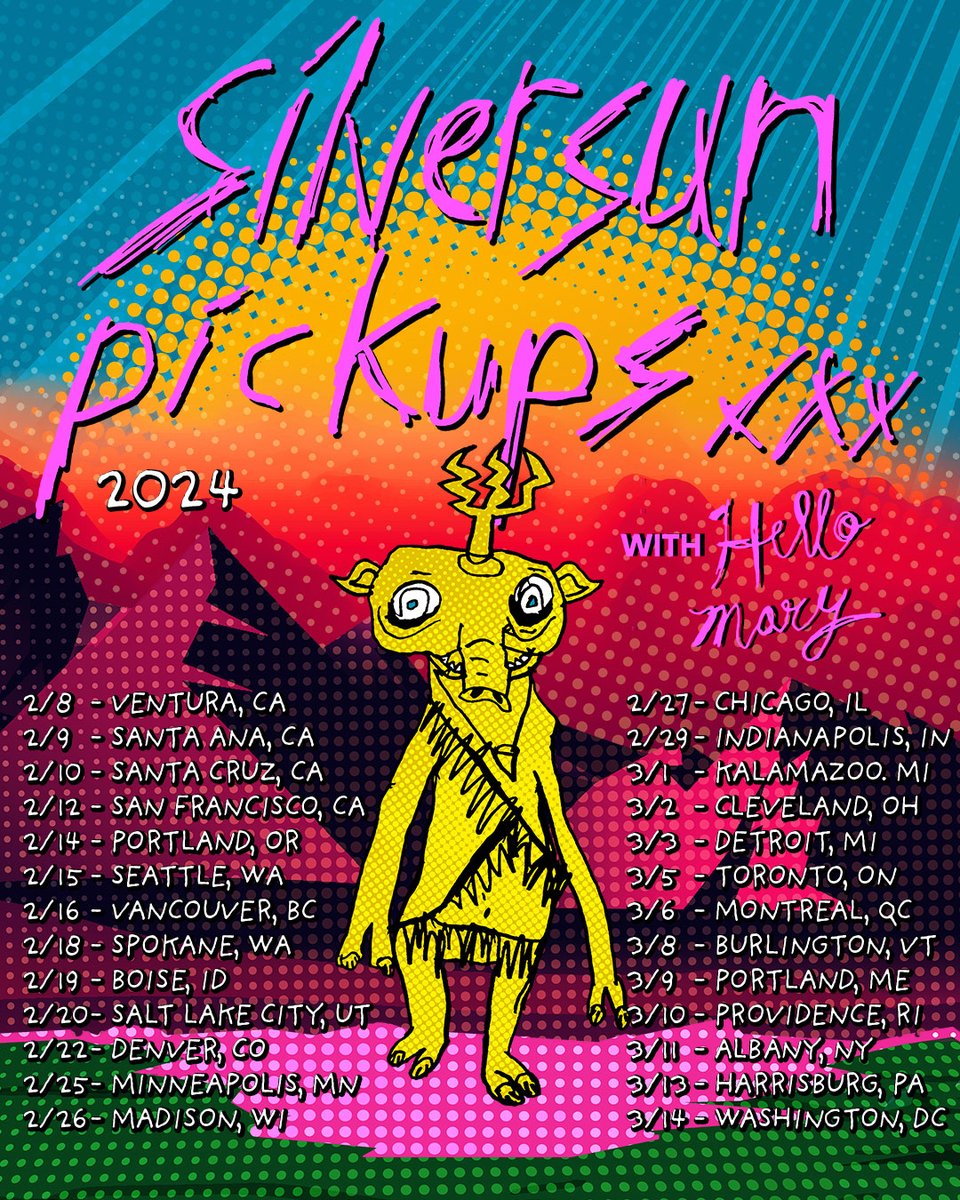 SSPU's tweet photo. Tickets &amp; VIP available now for our tour this Feb-Mar 2024 💛💗🎫 https://t.co/I9Z5FW7uSZ

The past year has been a treat, and we’re so ready to see more of your lovely faces!

Support: @hellomaryband 

🎨: Michael Feerick &amp; Nico Aubert https://t.co/50J5QXbisC