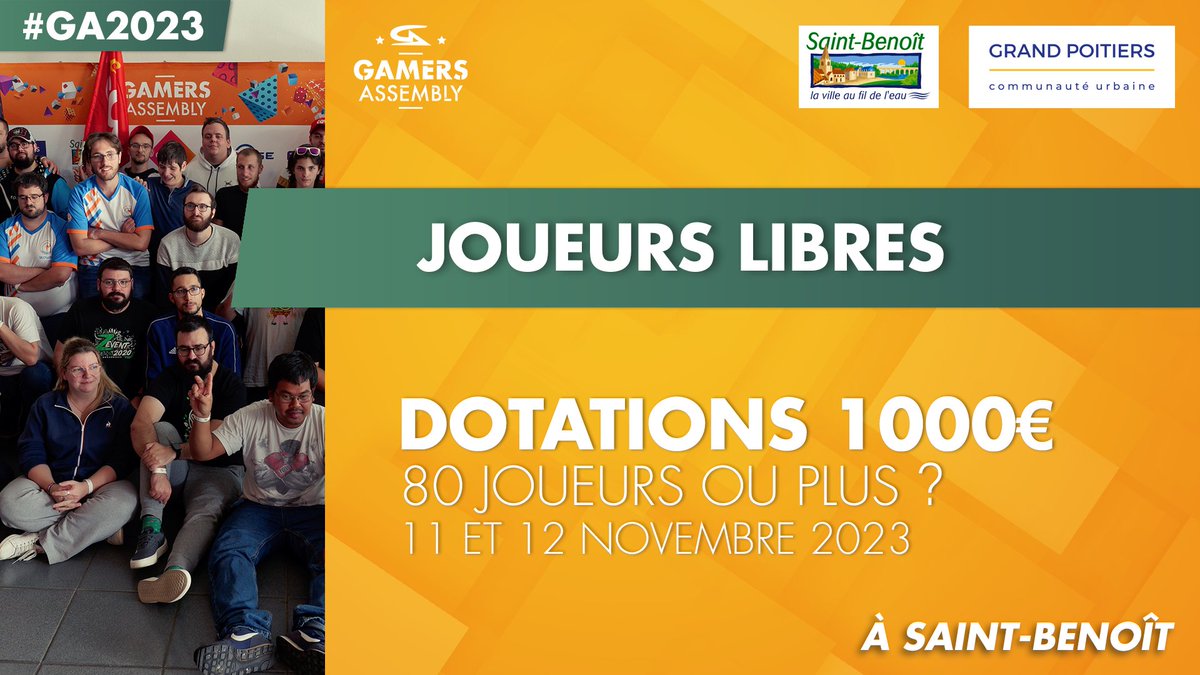 ⚔️ Joueuses et Joueurs Libres ⚔️ 

Cette année encore pas moins de 1 000€ de dotations vous attendent pour le tournois JL ! 🔥 

PS : demain, 20h, dernière chance pour vous de venir kiffer pendant 3 jours au doux son du mégaphone. Après, ce sera trop tard.👀