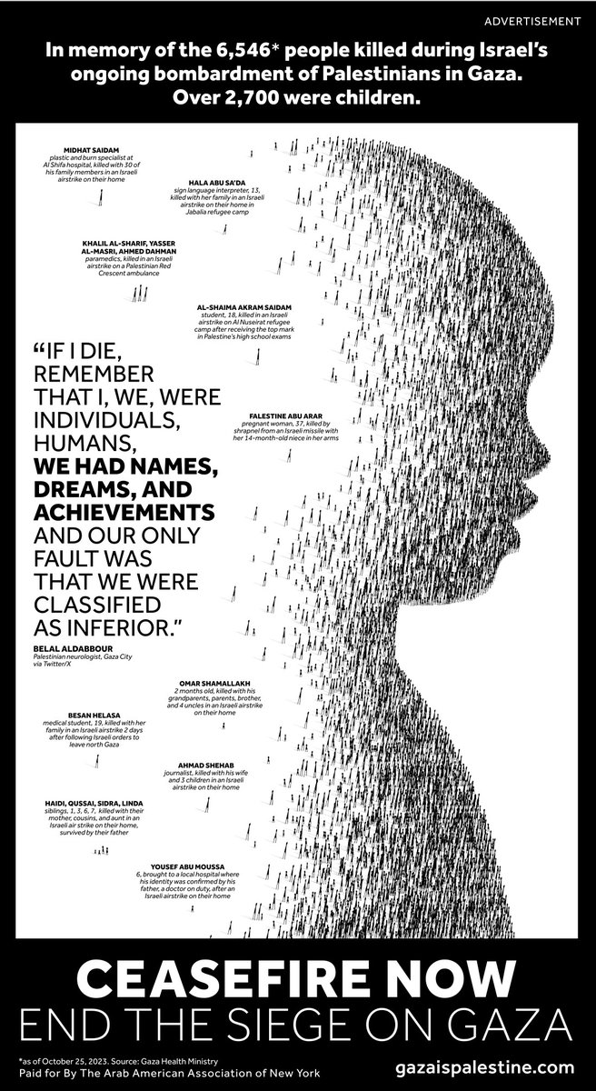 'If I die, remember that I, we, were individuals, humans, we had names, dreams and achievements and our only fault was that we were classified as inferior.' Powerful @nytimes ad published today