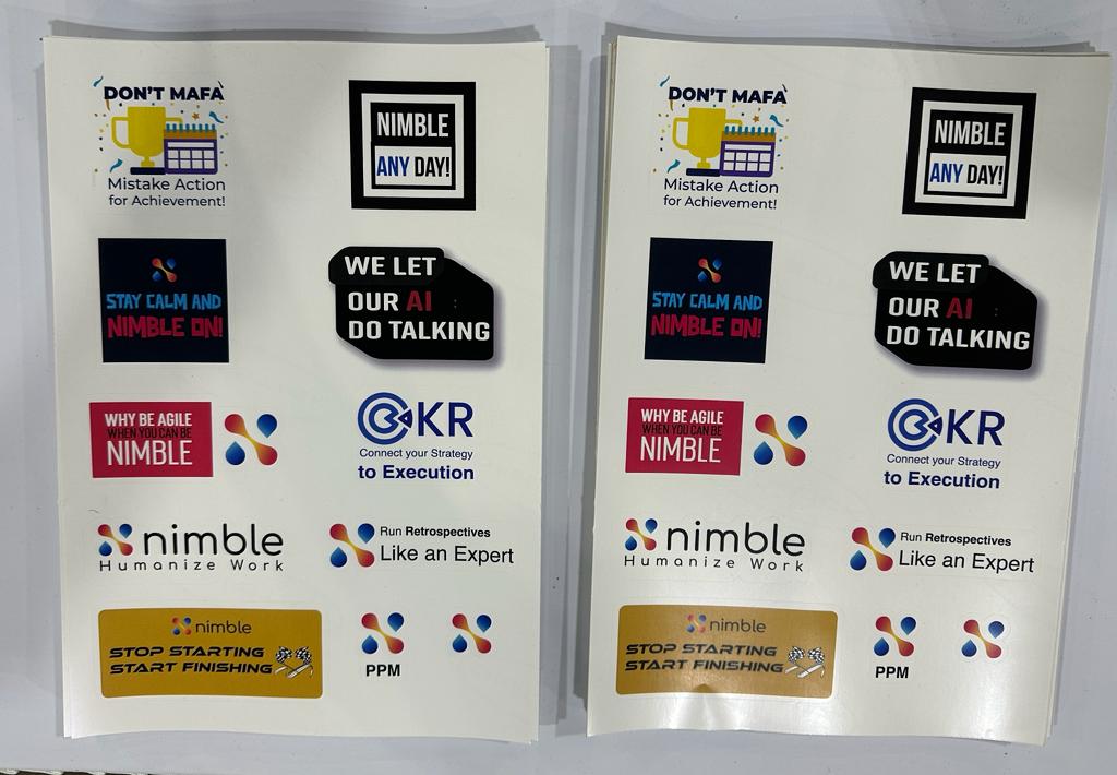 nimbleworkinc's tweet photo. Love our tees?! You will love our stickers, bookmarks and keychains too! Come by booth #1100 and get them before they are all gone! ๐ฅณ #PMIGlobalSummit
#AI #ArtificialIntelligence #GenerativeAI #NimbleWork #HumanizeWork #Agile #Scrum #ProjectManagement #WorkManagement https://t.co/Mb7CkCkzc6