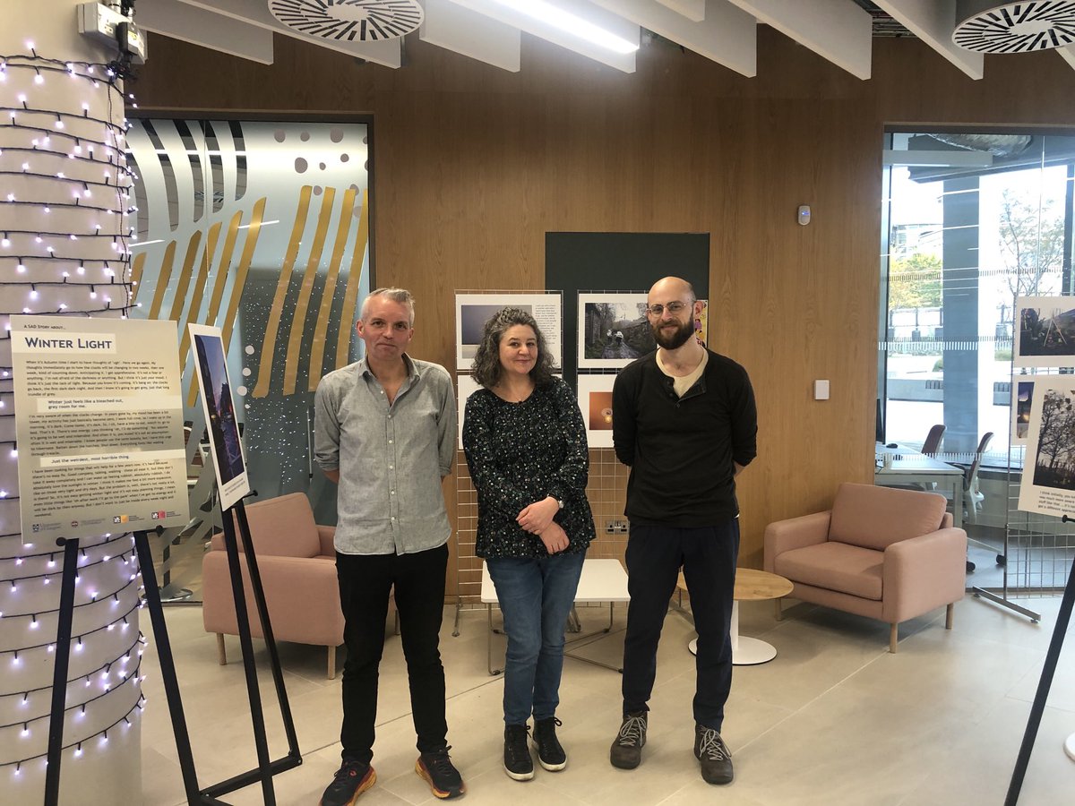 ⁦#livingwithsad exhibition up in the Arc for #esrcfestival and launch tomorrow - one happy research team - ⁦@UofGGES⁩ ⁦@UofGlasgow⁩ ⁦@Slipshodspeller⁩ ⁦@EdinburghUni⁩