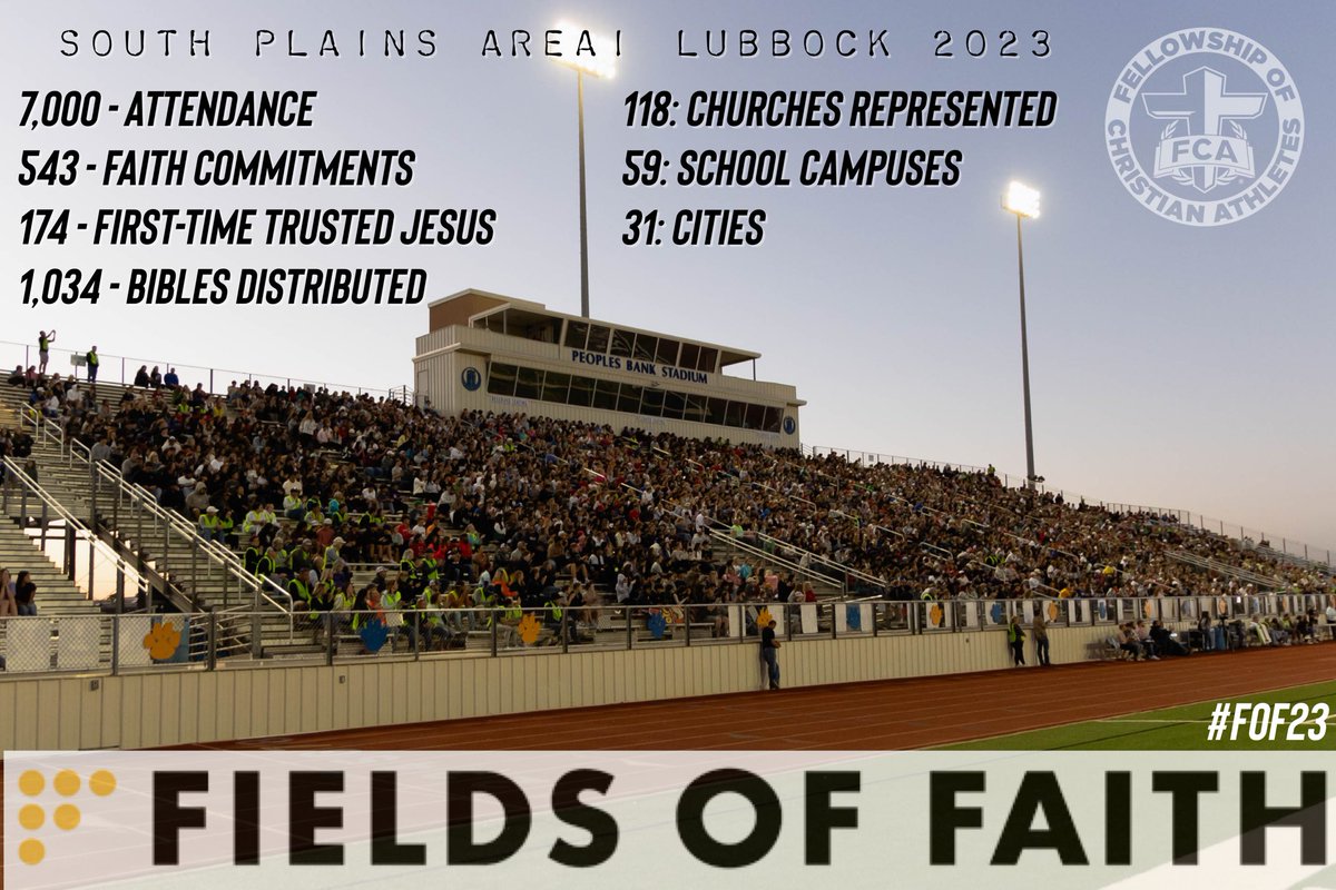 SouthPlainsFCA's tweet photo. We’re still celebrating what God did last week at #FOF23 with the opportunity to ENGAGE 7,000 with the gospel. We’re equally excited about what God is continuing, through follow-up #E3discipleship efforts, to EQUIP & EMPOWER the hundreds who responded to know and grow in Christ. https://t.co/CC00iVkg2R