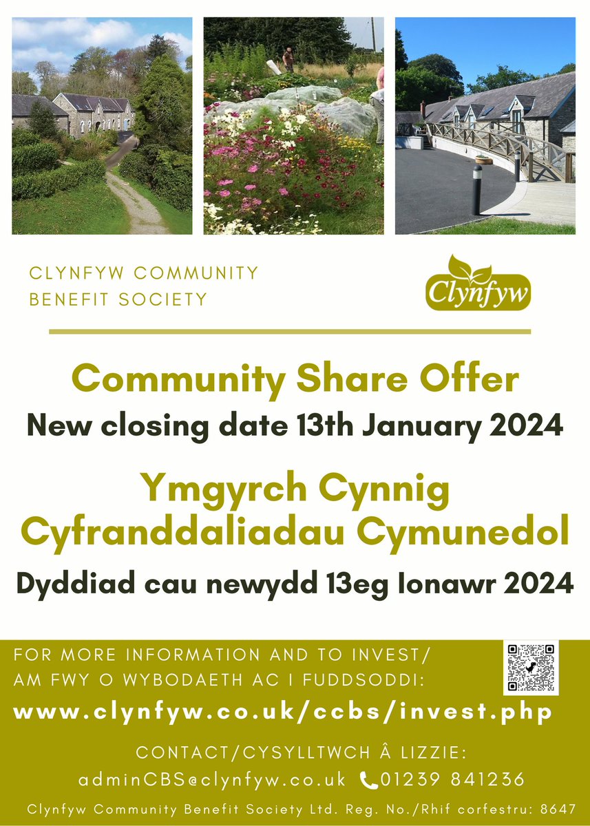 Exciting News - new closing date - please share
clynfyw.co.uk/ccbs/invest.php

#carefarming #communitygrowing #clynfyw #ethicalinvestment #pembrokeshire #foodsecurity #supportlocal #resilience #Cooperative
@BenMLake @SCrabbPembs @HairyBikers