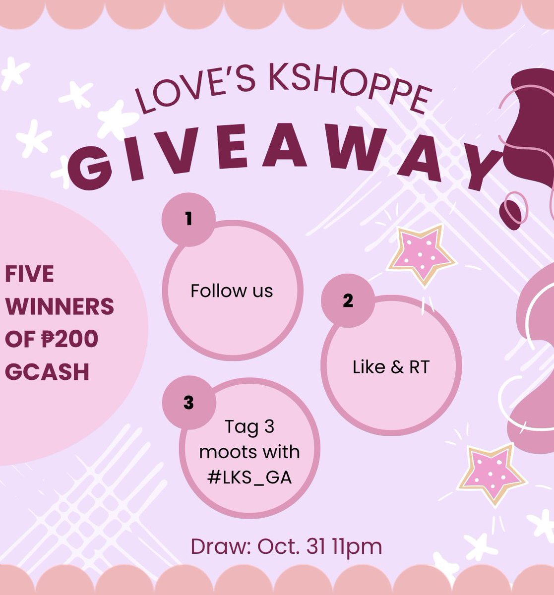 loveskshoppe's tweet photo. ✨ OCTOBER GIVEAWAY ✨

5 WINNERS of ₱200 GCASH 🥰

Mechanics:
- MBF us
- Like &amp; RT at least 5 ongoing #LKS_PHGOs / #LKS_InterestCheck (click the hashtag/s then click latest)
- Reply done and tag 3 moots with #LKS_GA
- Up to 5 entries/replies

End: Oct. 31 10:45pm

Good luck! 💚 https://t.co/6o4f1e2FaI