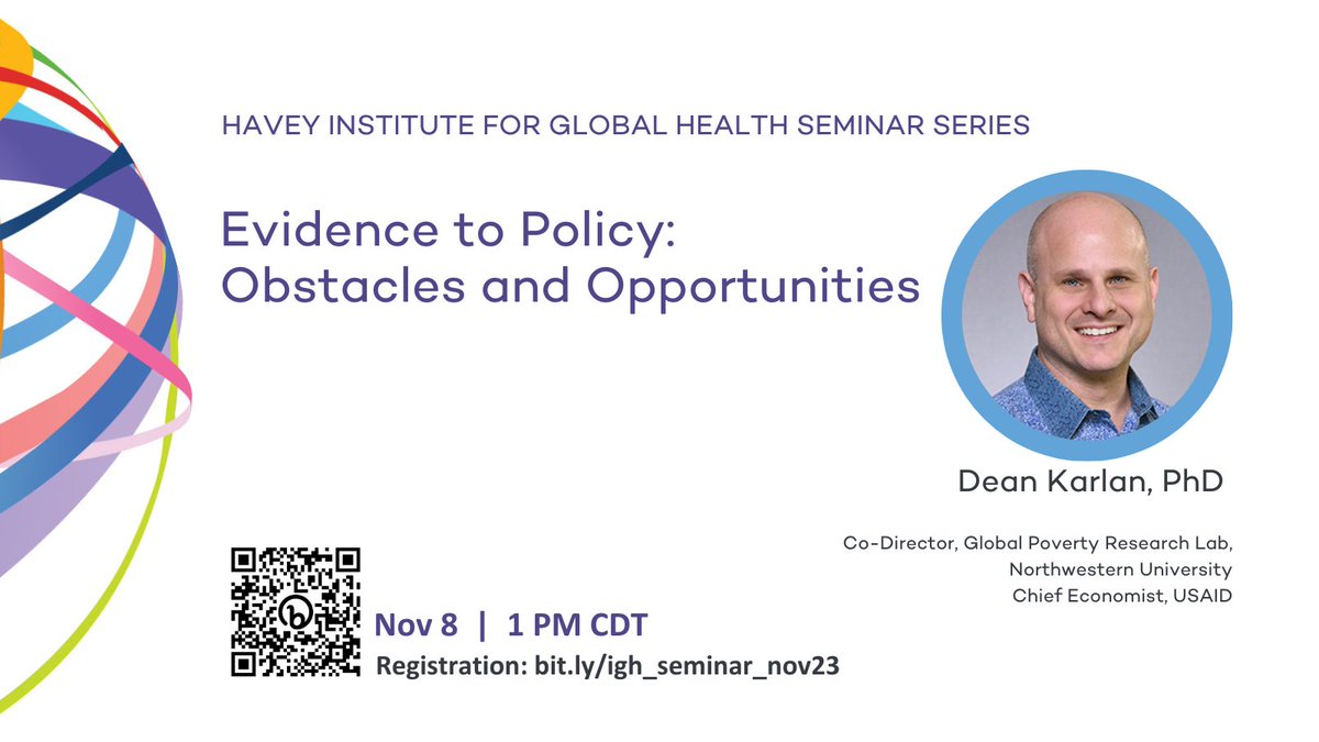 Next week, join @FSMGlobalHealth for a discussion-based, interactive seminar with @deankarlan, the Frederic Esser Nemmers Distinguished Professor of Economics and Finance and co-director of the @NorthwesternU Global Poverty Research Lab (@NU_GPRL). Karlan is also Chief…