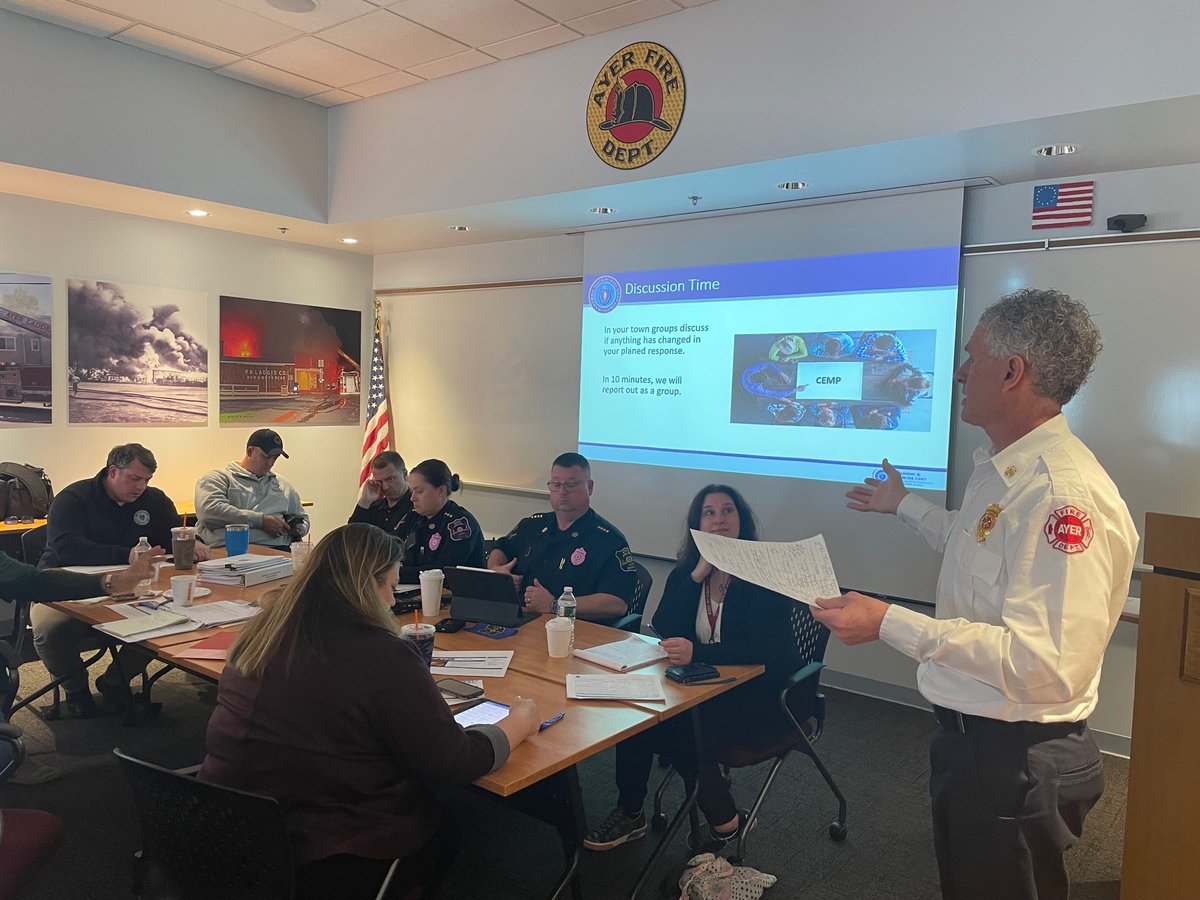 MassEMA's tweet photo. Winter officially begins in December, but now is the time to prepare for potentially hazardous winter weather. This week, MEMA Local Coordinators joined emergency management staff from Ayer, Shirley & Littleton for an exercise based on a simulated winter weather event. #ThisIsEM https://t.co/0ebYph1dSZ
