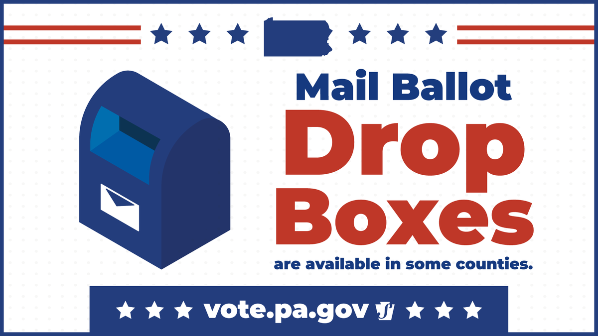 PAStateDept's tweet photo. Some counties provide secure and accessible drop boxes and drop-off locations to return your mail ballot for the Nov. 7 general election. Visit our website to find these locations: https://t.co/XyY1GFV90I https://t.co/wMiHz8ydR2